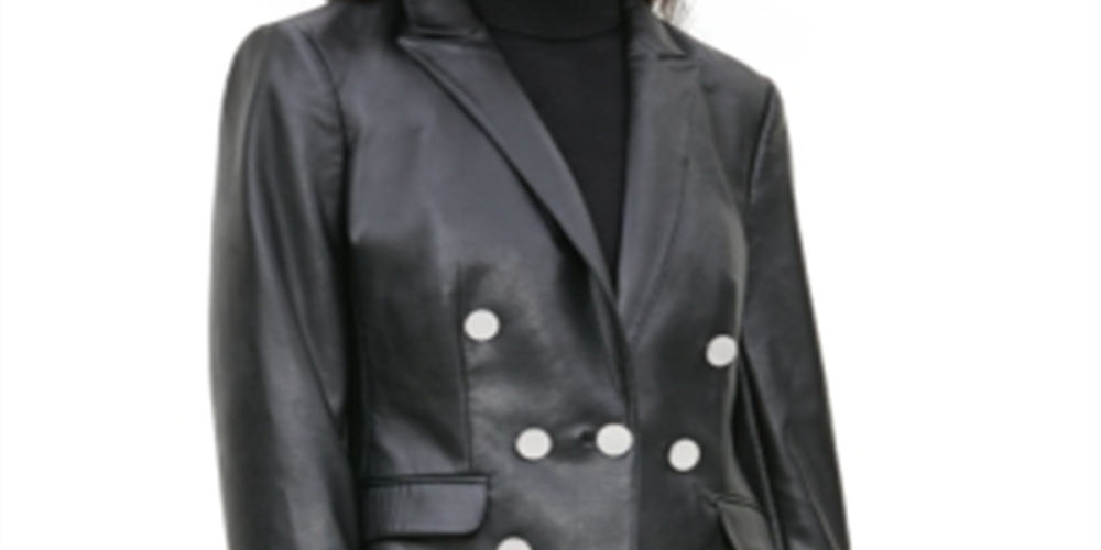 Calvin Klein Blazer Feminino de Couro Sintético com Botões Preto Tamanho 2