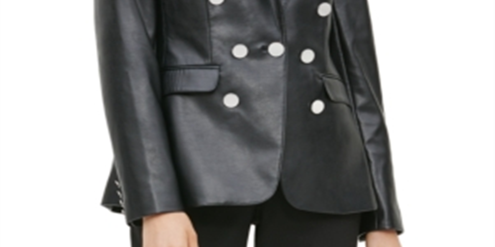 Calvin Klein Blazer Feminino de Couro Sintético com Botões Preto Tamanho 2