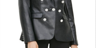 Calvin Klein Blazer Feminino de Couro Sintético com Botões Preto Tamanho 2
