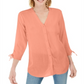 Blusa feminina Charter Club com mangas compridas e amarradas, laranja, tamanho pequeno