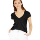 Camiseta feminina com decote em V da INC International Concepts, preta, tamanho médio