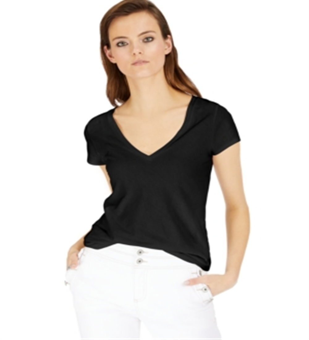 Camiseta feminina com decote em V da INC International Concepts, preta, tamanho médio