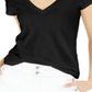 Camiseta feminina com decote em V da INC International Concepts, preta, tamanho médio