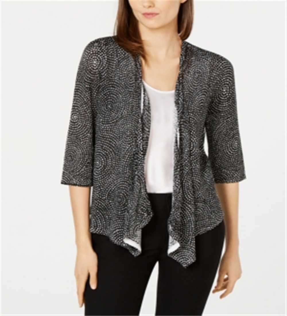 Cardigan feminino Alfani com frente aberta e mistura de linho, preto, tamanho grande