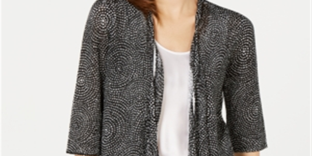 Cardigan feminino Alfani com frente aberta e mistura de linho, preto, tamanho grande