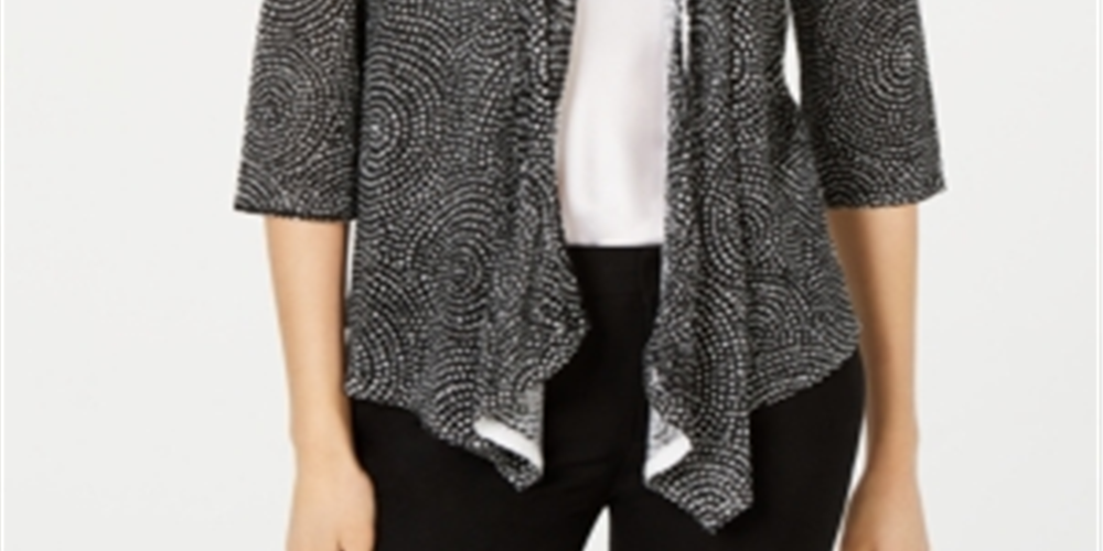 Cardigan feminino Alfani com frente aberta e mistura de linho, preto, tamanho grande