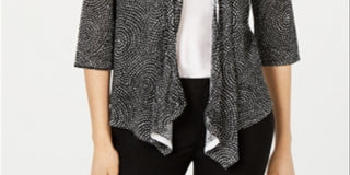 Cardigan feminino Alfani com frente aberta e mistura de linho, preto, tamanho grande