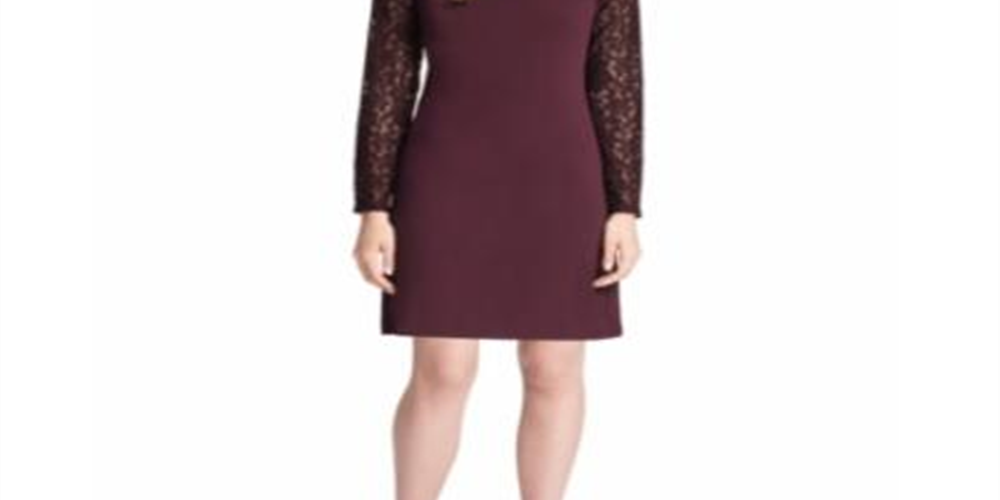Vestido evasê com manga de renda Tommy Hilfiger feminino, vinho, tamanho 10