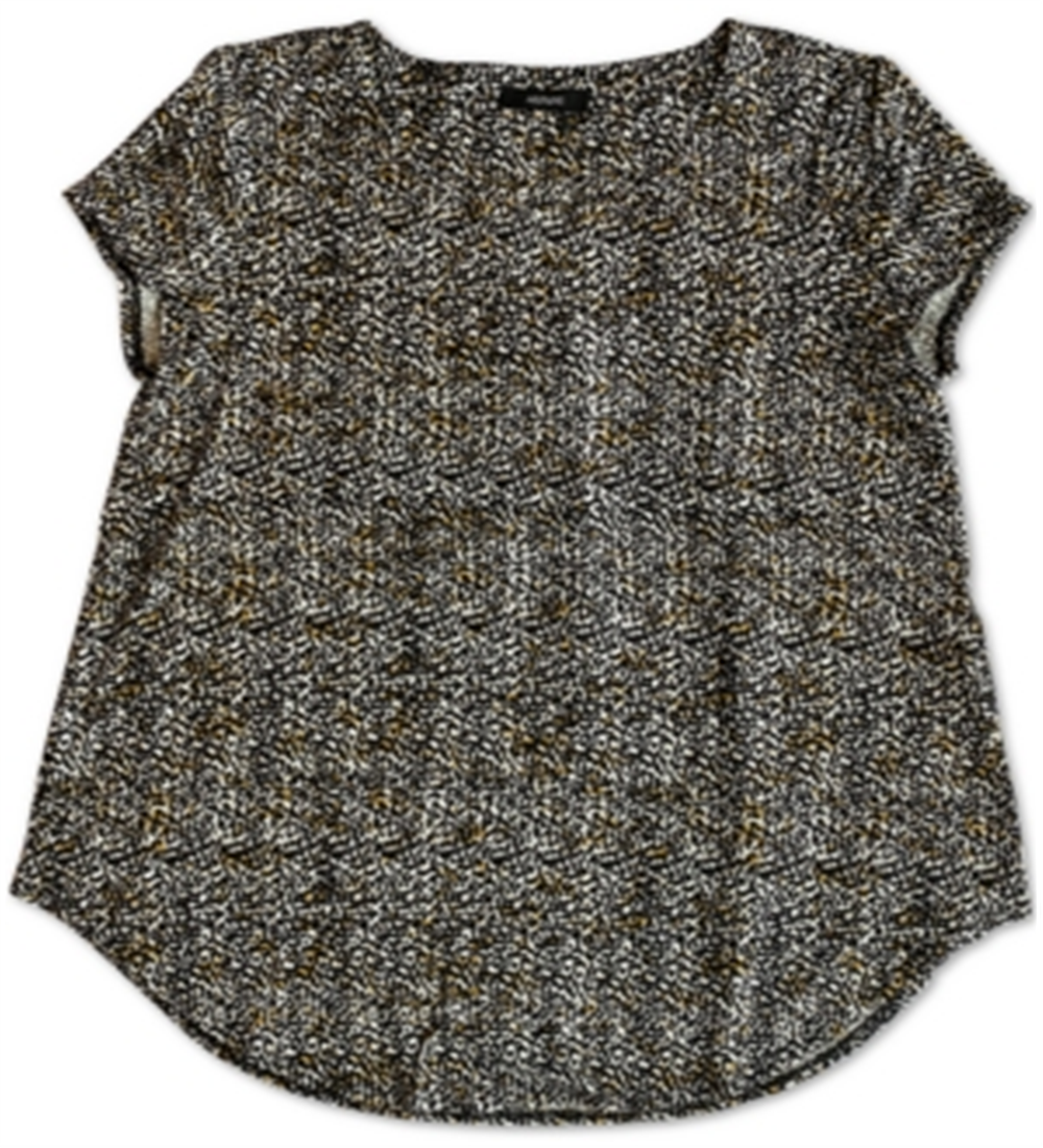 Blusa feminina Alfani de malha com bainha curva e manga curta, preta, tamanho pequeno