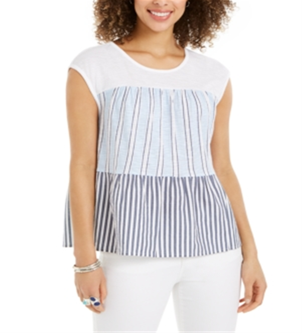 Blusa feminina estampada em camadas de algodão Style &amp; Co - branca, tamanho G