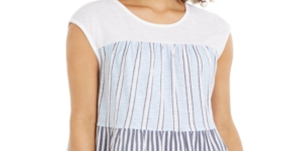 Blusa feminina estampada em camadas de algodão Style &amp; Co - branca, tamanho G