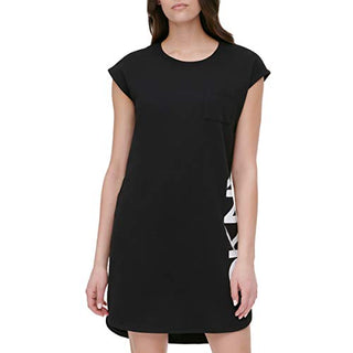 Vestido curto feminino com logo DKNY, preto, tamanho médio