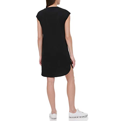 Vestido curto feminino com logo DKNY, preto, tamanho médio