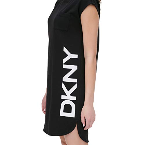 Vestido curto feminino com logo DKNY, preto, tamanho médio