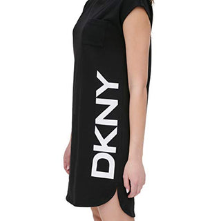 Vestido curto feminino com logo DKNY, preto, tamanho médio