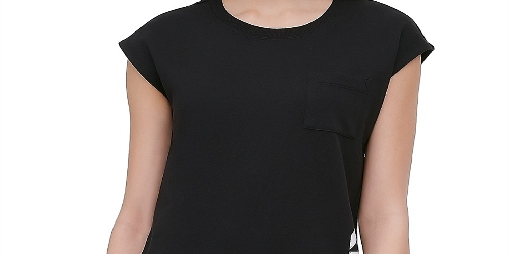 Vestido curto feminino com logo DKNY, preto, tamanho médio