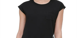 Vestido curto feminino com logo DKNY, preto, tamanho médio