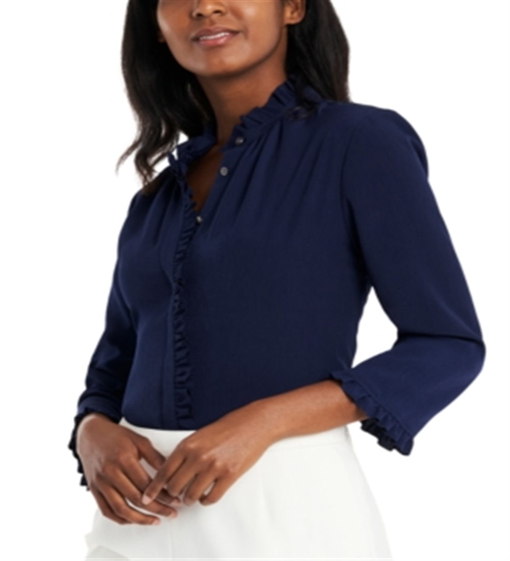 Blusa feminina Riley &amp; Rae com babados e acabamento em babados, tamanho pequeno, azul