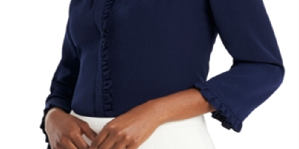 Blusa feminina Riley &amp; Rae com babados e acabamento em babados, tamanho pequeno, azul