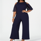 Macacão feminino com manga sino e pernas largas da Connected Apparel, azul, tamanho pequeno e pequeno
