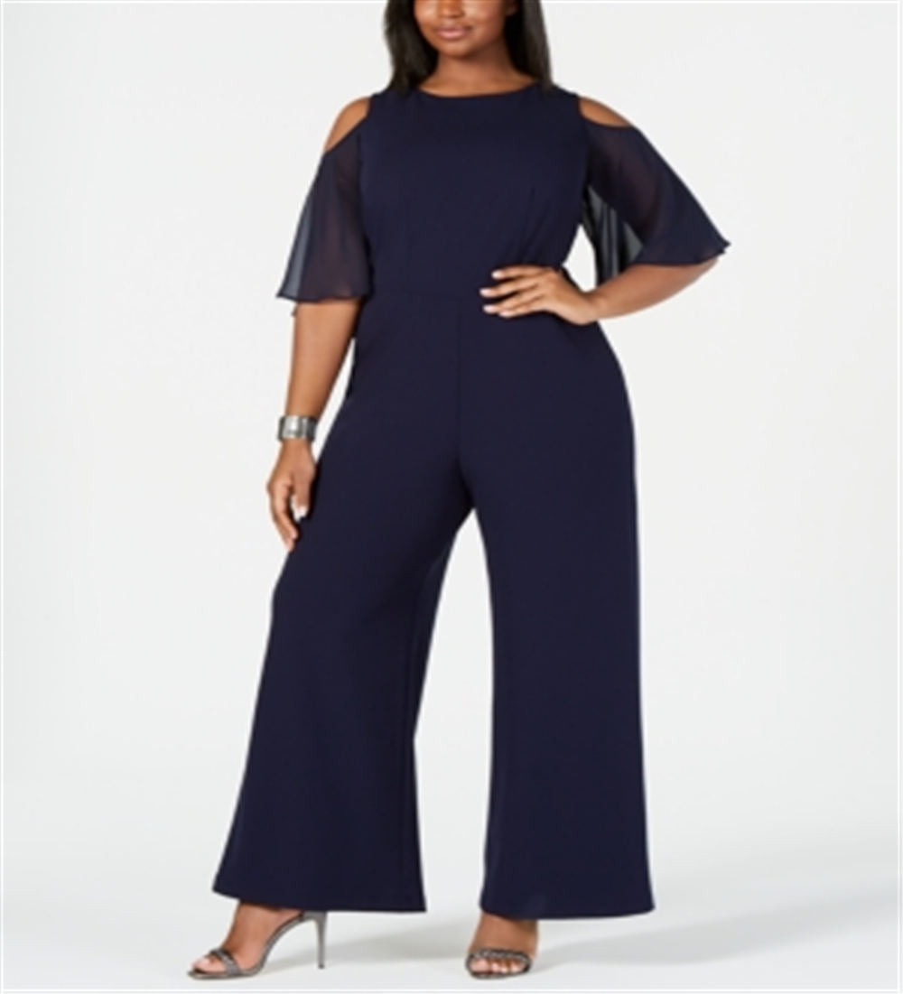 Macacão feminino com manga sino e pernas largas da Connected Apparel, azul, tamanho pequeno e pequeno