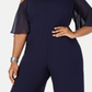Macacão feminino com manga sino e pernas largas da Connected Apparel, azul, tamanho pequeno e pequeno