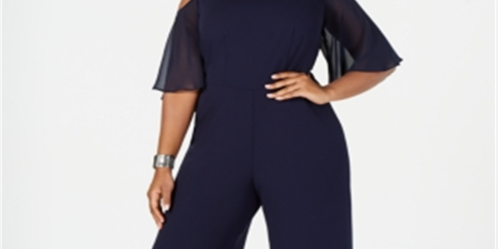 Macacão feminino com manga sino e pernas largas da Connected Apparel, azul, tamanho pequeno e pequeno