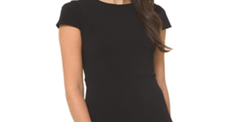 Vestido feminino Michael Kors com babados e costura evasê, preto, tamanho pequeno, médio