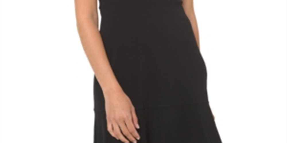 Vestido feminino Michael Kors com babados e costura evasê, preto, tamanho pequeno, médio