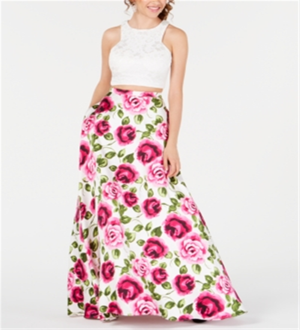 Vestido de renda com estampa floral B Darlin Junior, 2 peças, rosa, tamanho 11/12