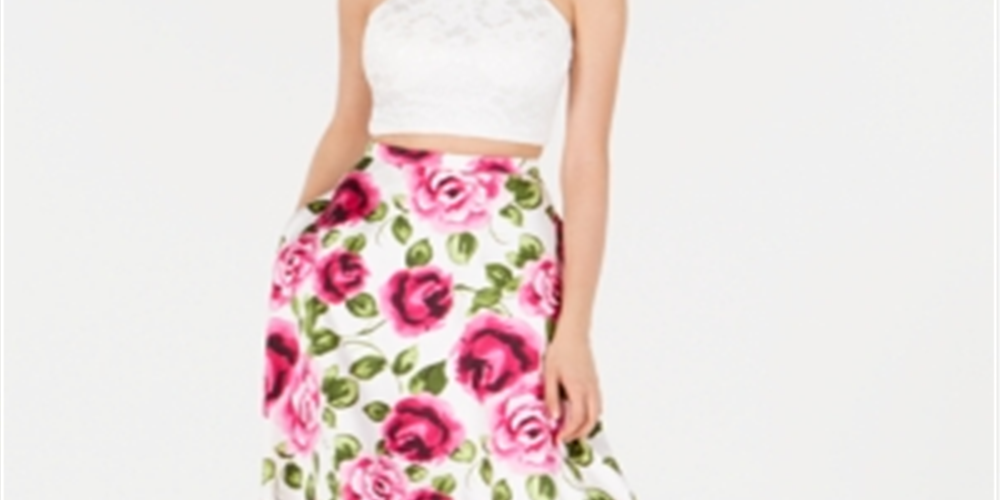 Vestido de renda com estampa floral B Darlin Junior, 2 peças, rosa, tamanho 11/12