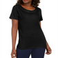 Camiseta feminina Karen Scott com acabamento em crochê e algodão, preta, tamanho grande
