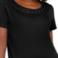 Camiseta feminina Karen Scott com acabamento em crochê e algodão, preta, tamanho grande