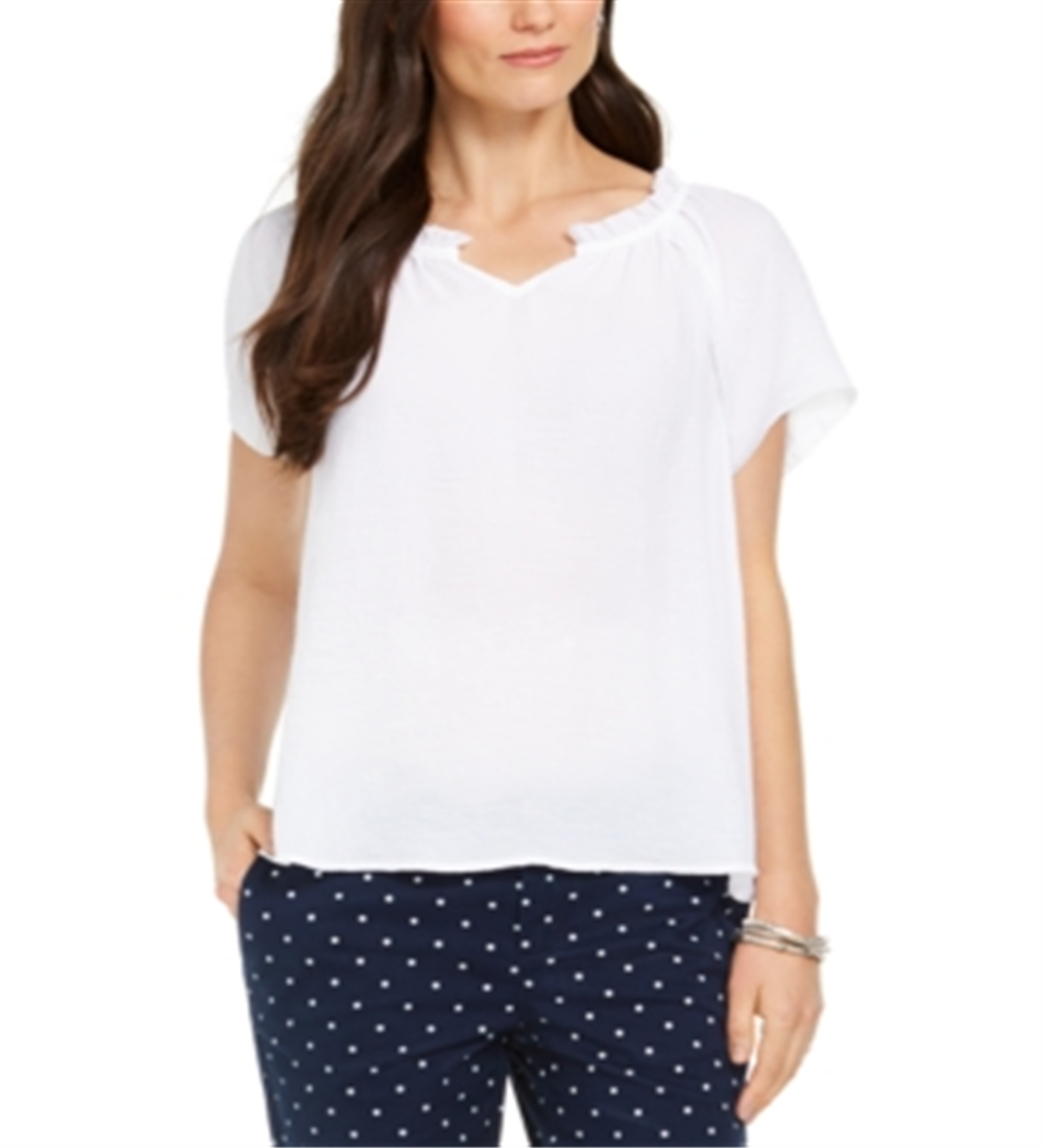 Blusa feminina com babados e mangas bufantes, tamanho pequeno, branca, estilo &amp; co