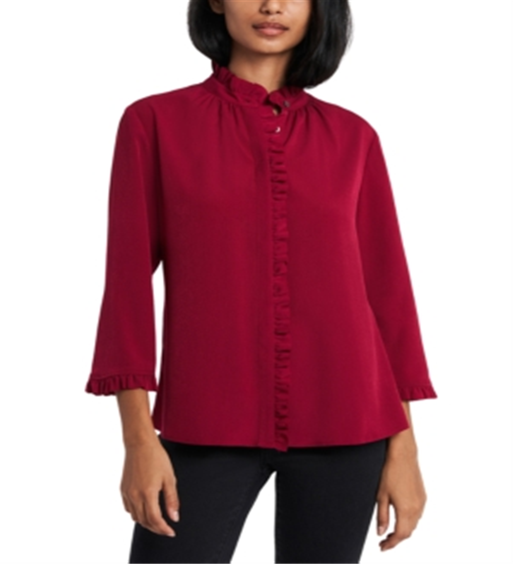 Riley & Rae Women's Penny Ruffled Trim Blouse Black Size M