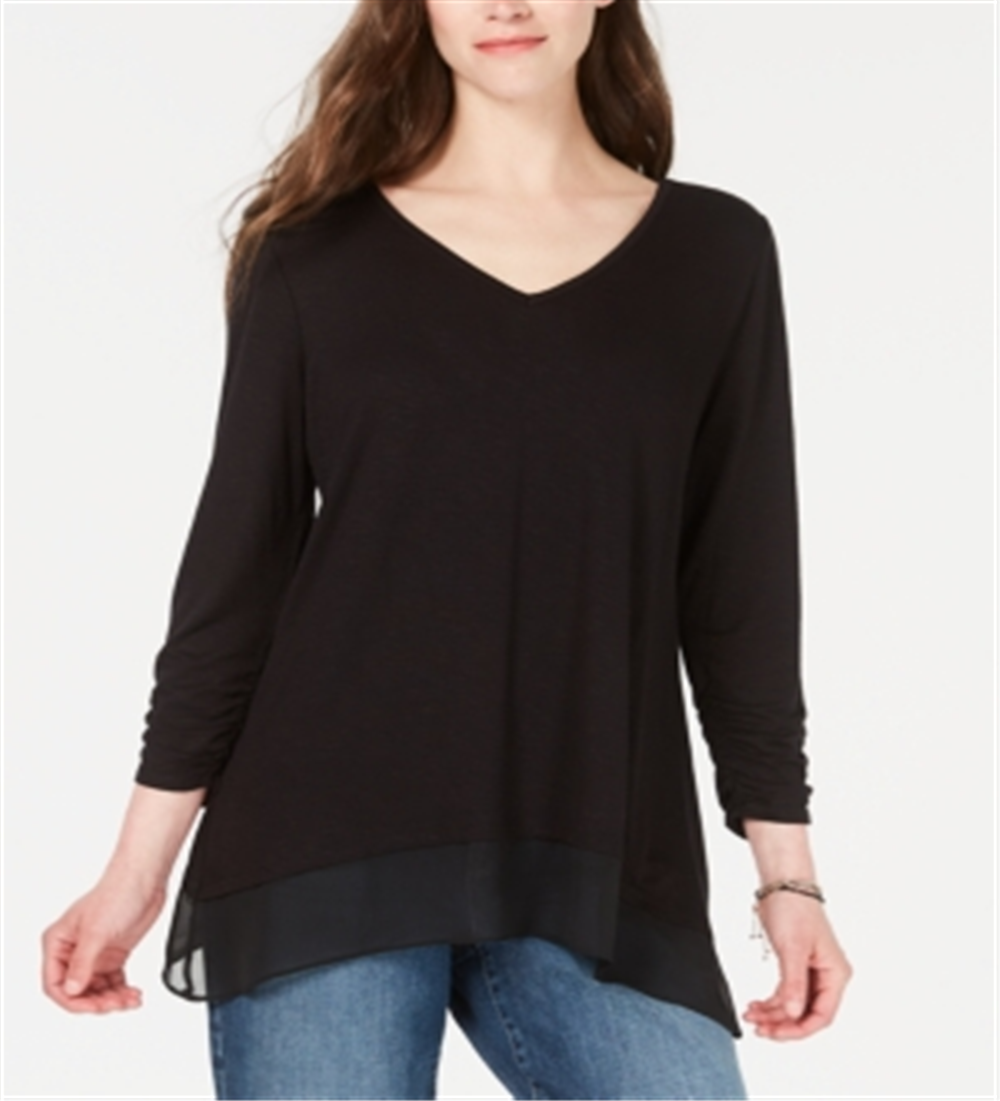 Top de chiffon com bainha feminino Style &amp; Co, preto, tamanho pequeno