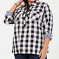 Tommy Hilfiger Blusa xadrez feminina de manga comprida com botões, cinza, tamanho 1X