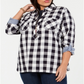 Tommy Hilfiger Blusa xadrez feminina de manga comprida com botões, cinza, tamanho 1X