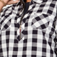 Tommy Hilfiger Blusa xadrez feminina de manga comprida com botões, cinza, tamanho 1X