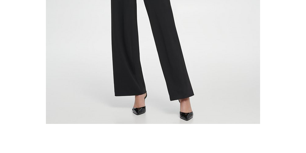 Macacão feminino DKNY com decote em V e fivela D, preto, tamanho 12