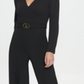Macacão feminino DKNY com decote em V e fivela D, preto, tamanho 12