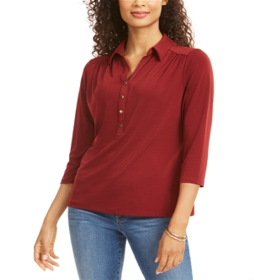 Camisa polo feminina Charter Club manga 3/4 vermelha tamanho pequeno
