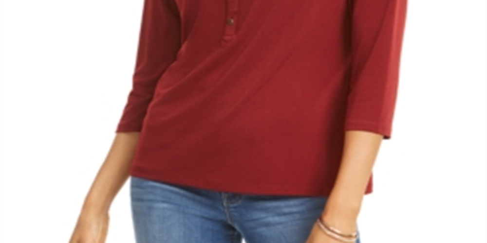 Camisa polo feminina Charter Club manga 3/4 vermelha tamanho pequeno