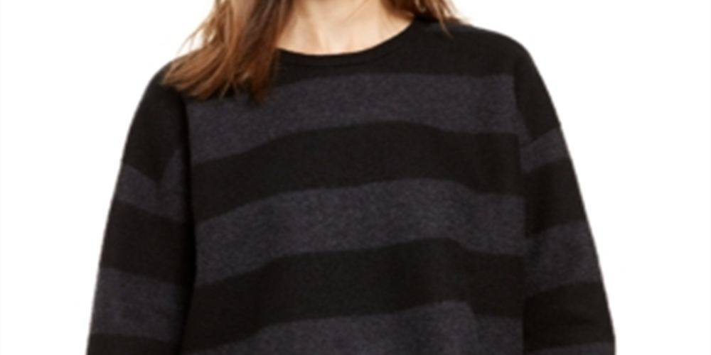 Eileen Fisher Suéter feminino de lã merino com gola redonda alta e baixa, cinza, tamanho GG