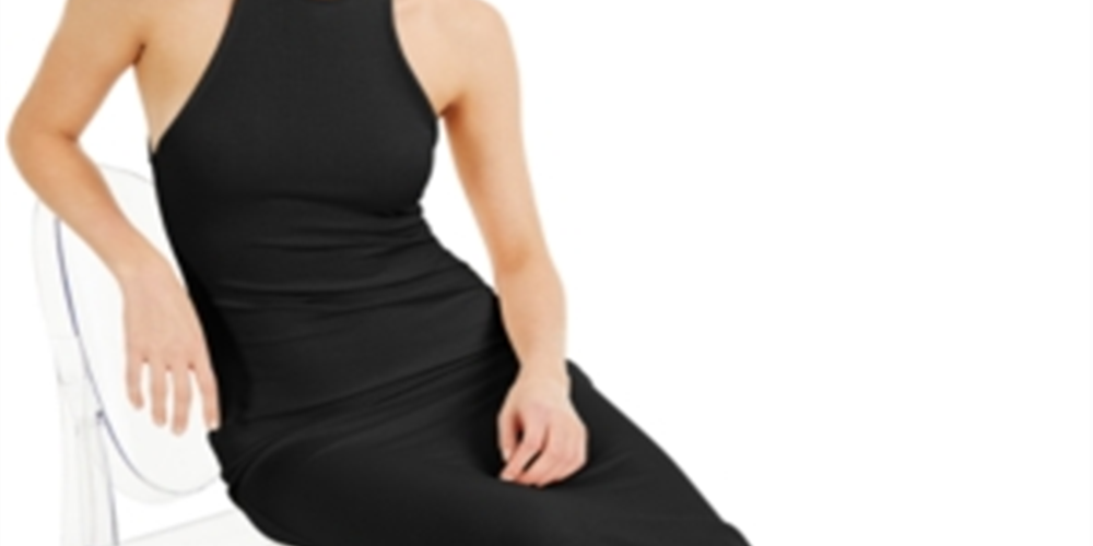 Vestido feminino com decote halter canelado da INC International Concepts, preto, tamanho pequeno