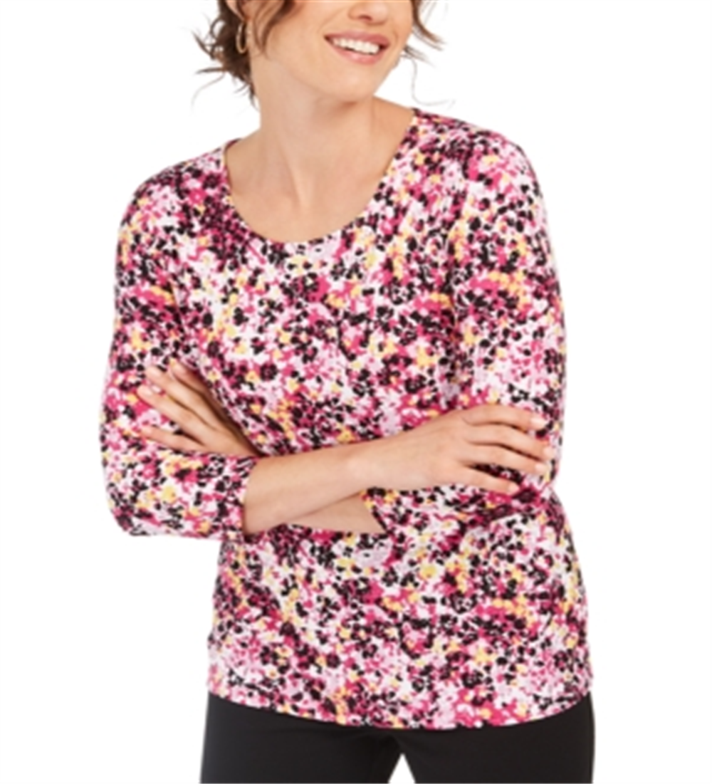 Top feminino estampado com bolinhas em gel e manga 3/4 da coleção JM, roxo, tamanho XXL