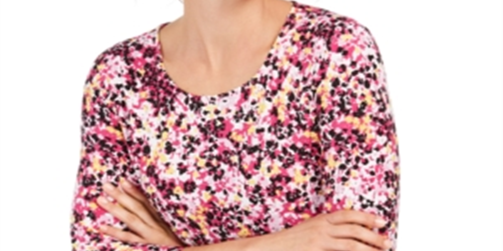 Top feminino estampado com bolinhas em gel e manga 3/4 da coleção JM, roxo, tamanho XXL