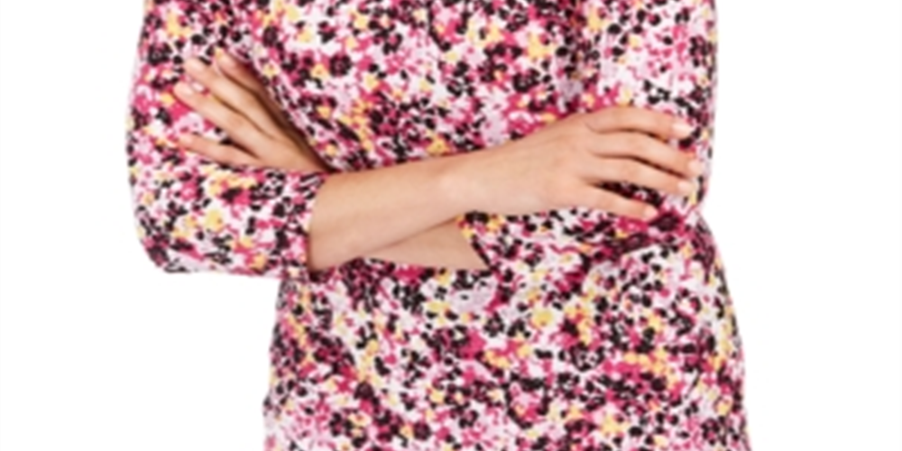 Top feminino estampado com bolinhas em gel e manga 3/4 da coleção JM, roxo, tamanho XXL