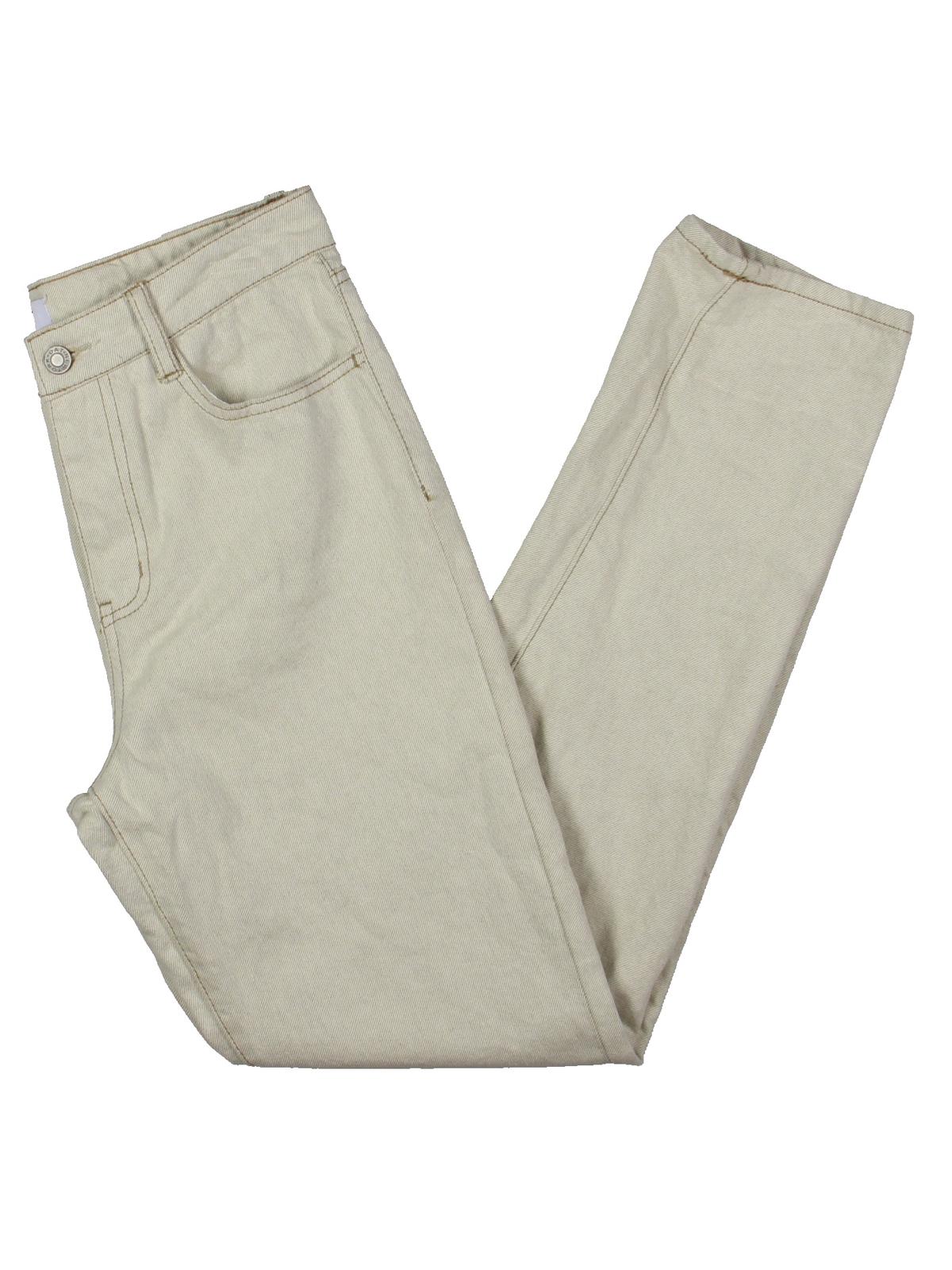 Calça jeans feminina Oat Cotton com punho e perna reta, branca, tamanho 27