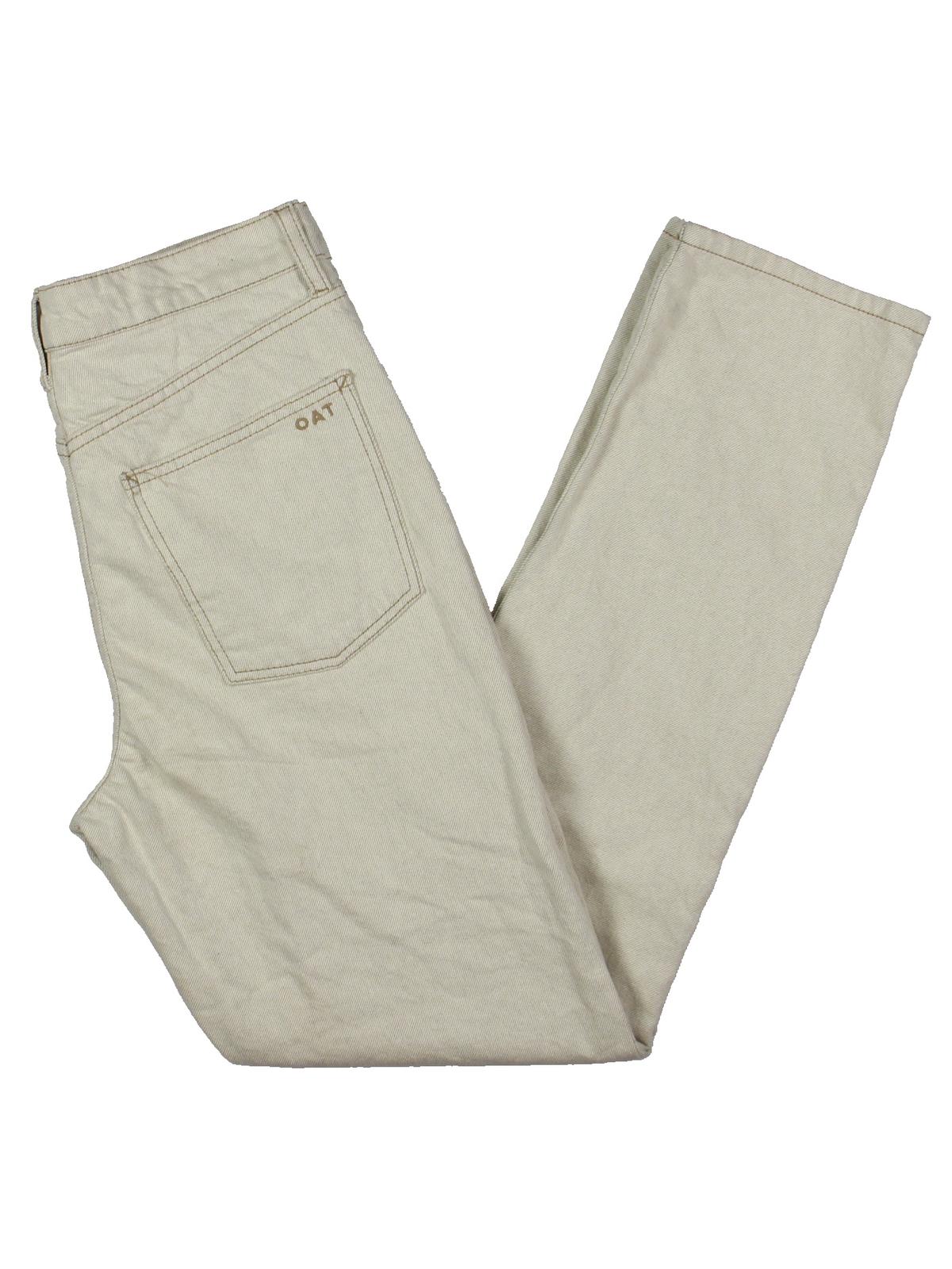 Calça jeans feminina Oat Cotton com punho e perna reta, branca, tamanho 27